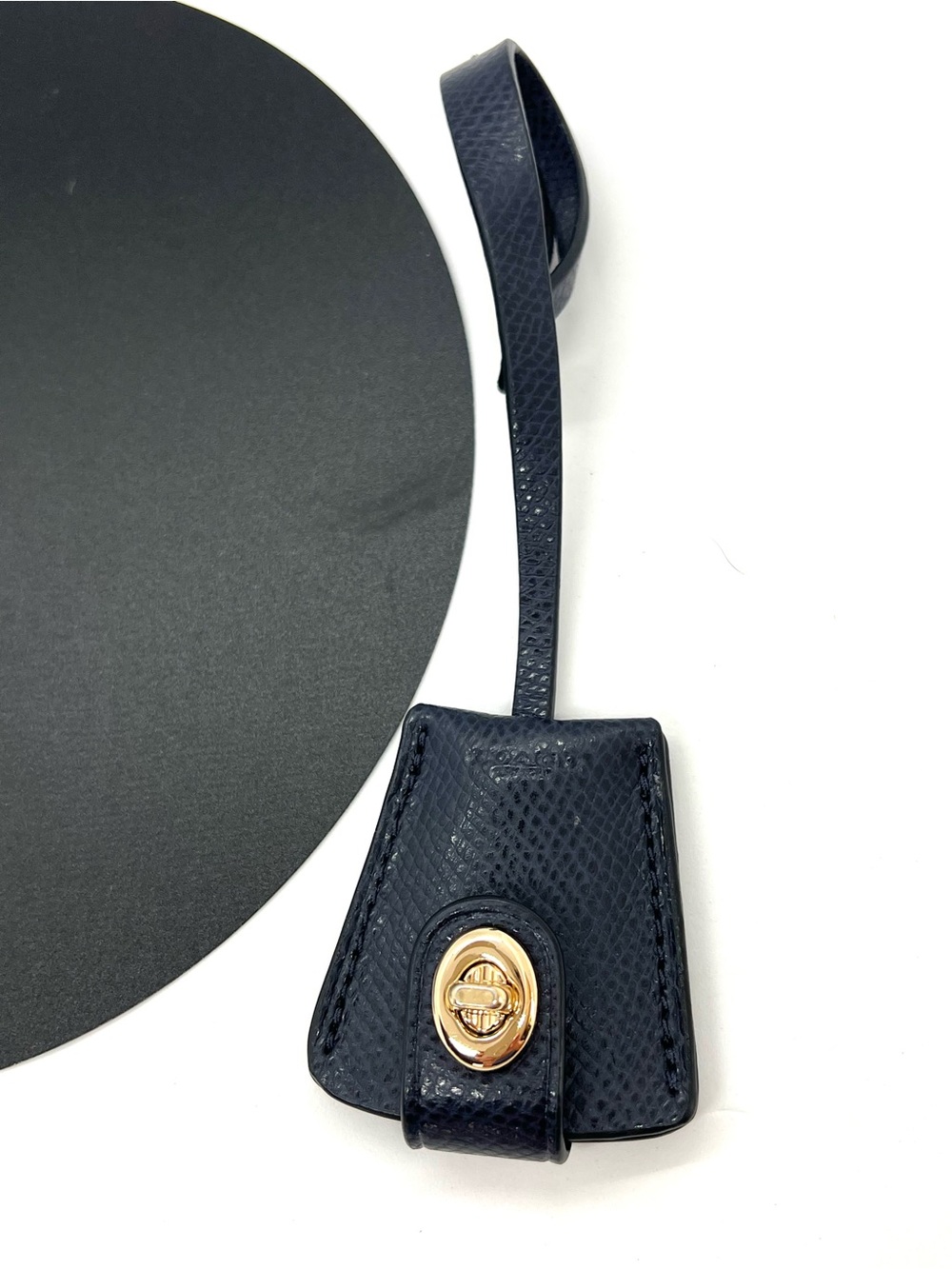 Coach Dark Navy Lizard Embossed Leather Turnlock Clochette Bag Charm Key Fob